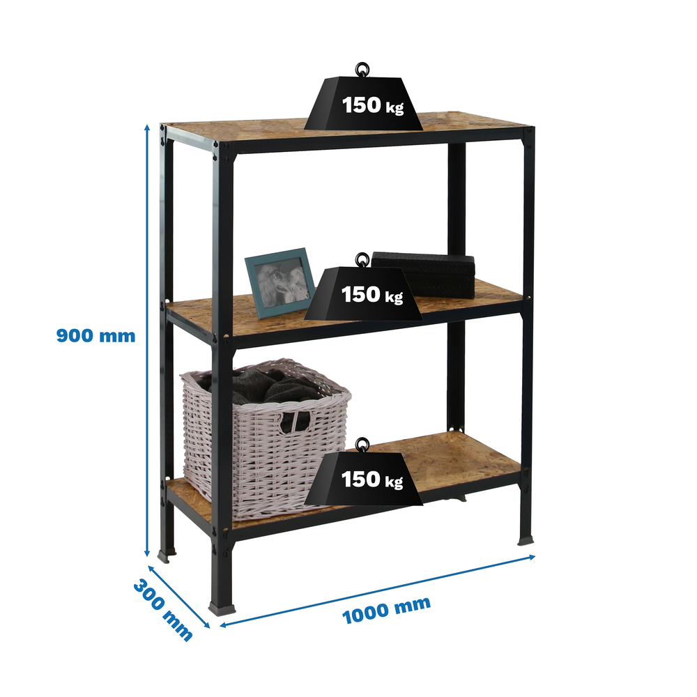 Rayonnage intérieur 900x1000x300 - 3 niveaux Anthracite - SIMON RACK - 8425437128875