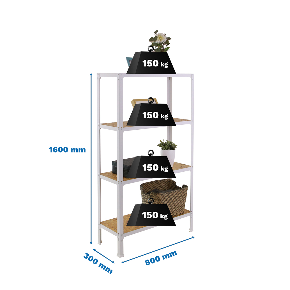 Rayonnage intérieur 1600x800x300 - 4 niveaux Blanc - SIMON RACK - 8425437128899