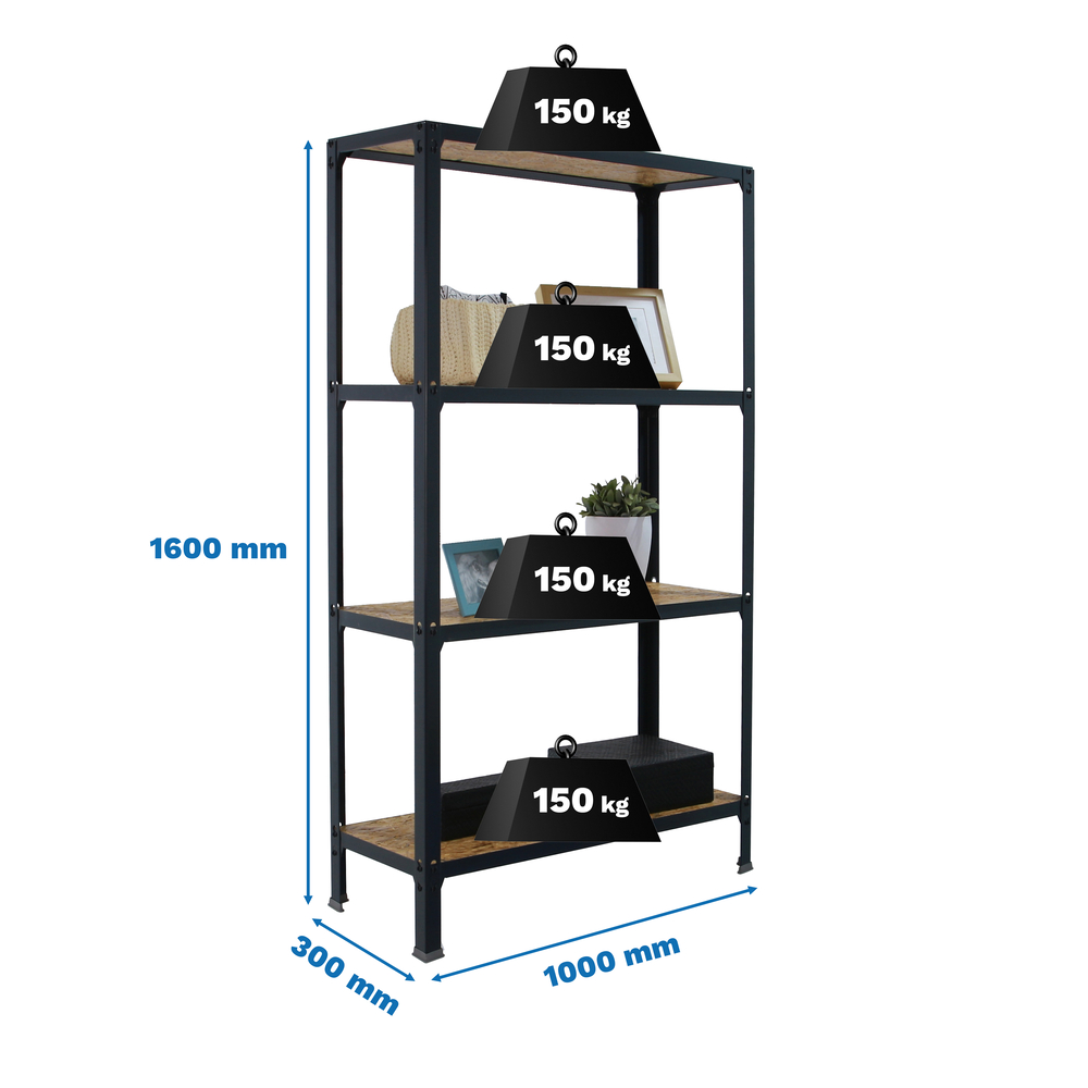 Rayonnage intérieur 1600x1000x300 - 4 niveaux Anthracite - SIMON RACK - 8425437128936