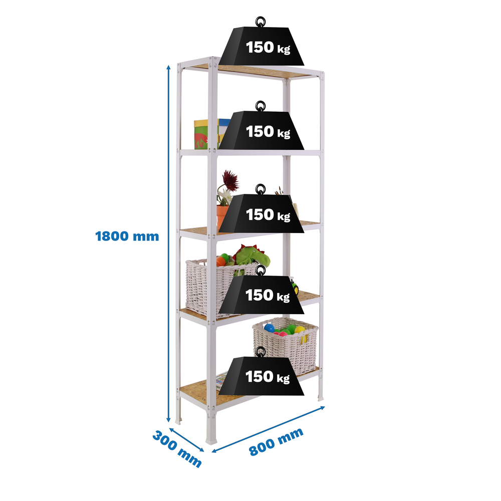 Rayonnage intérieur 1800x800x300 - 5 niveaux Blanc - SIMON RACK - 8425437128950