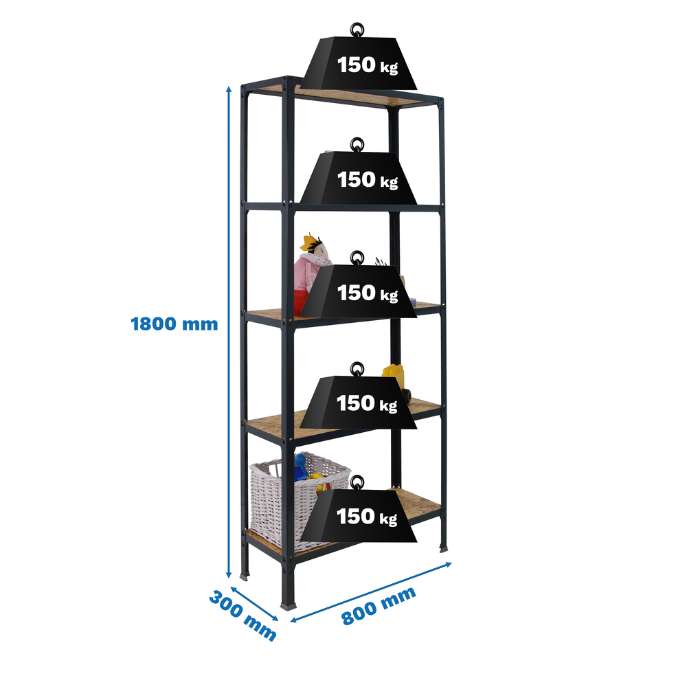 Rayonnage intérieur 1800x800x300 - 5 niveaux Anthracite - SIMON RACK - 8425437128967
