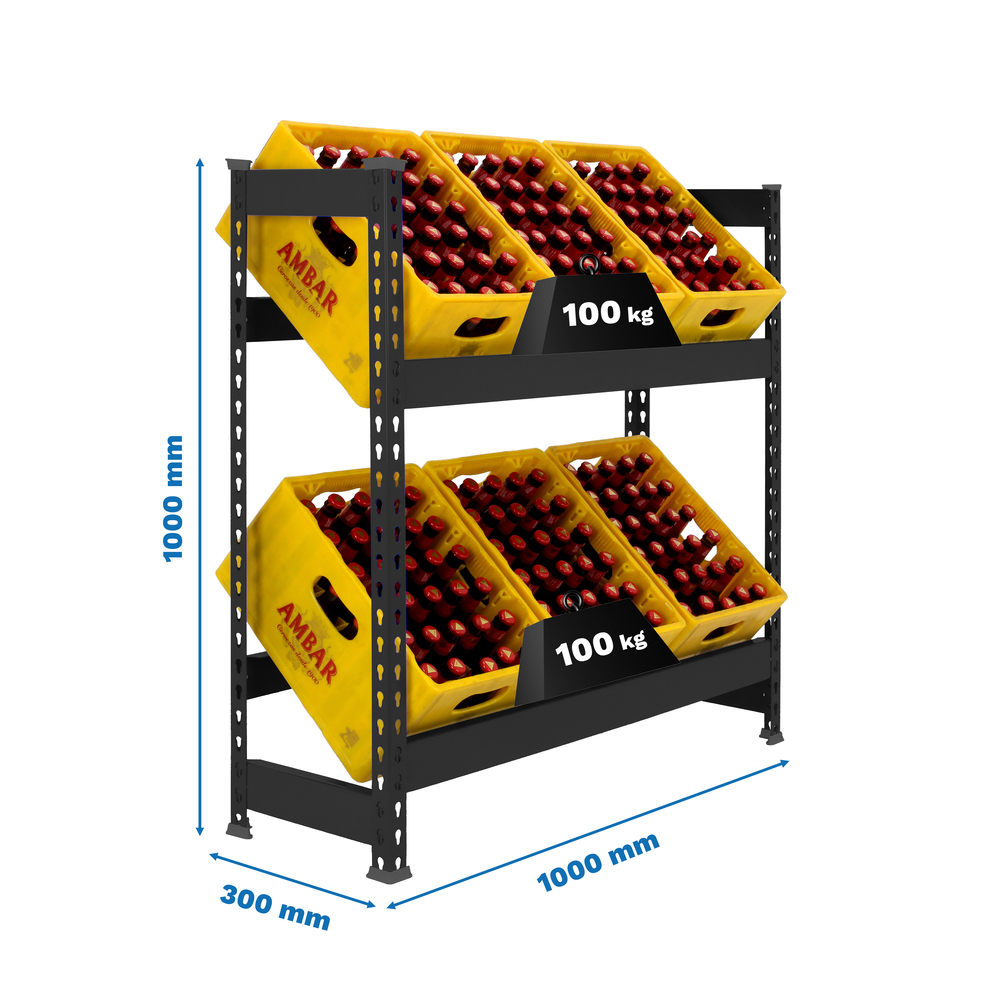 Rayonnage léger tri de bouteille sans vis 1000x1000x300 - 2 niveaux Anthracite - SIMON RACK - 8425437129582