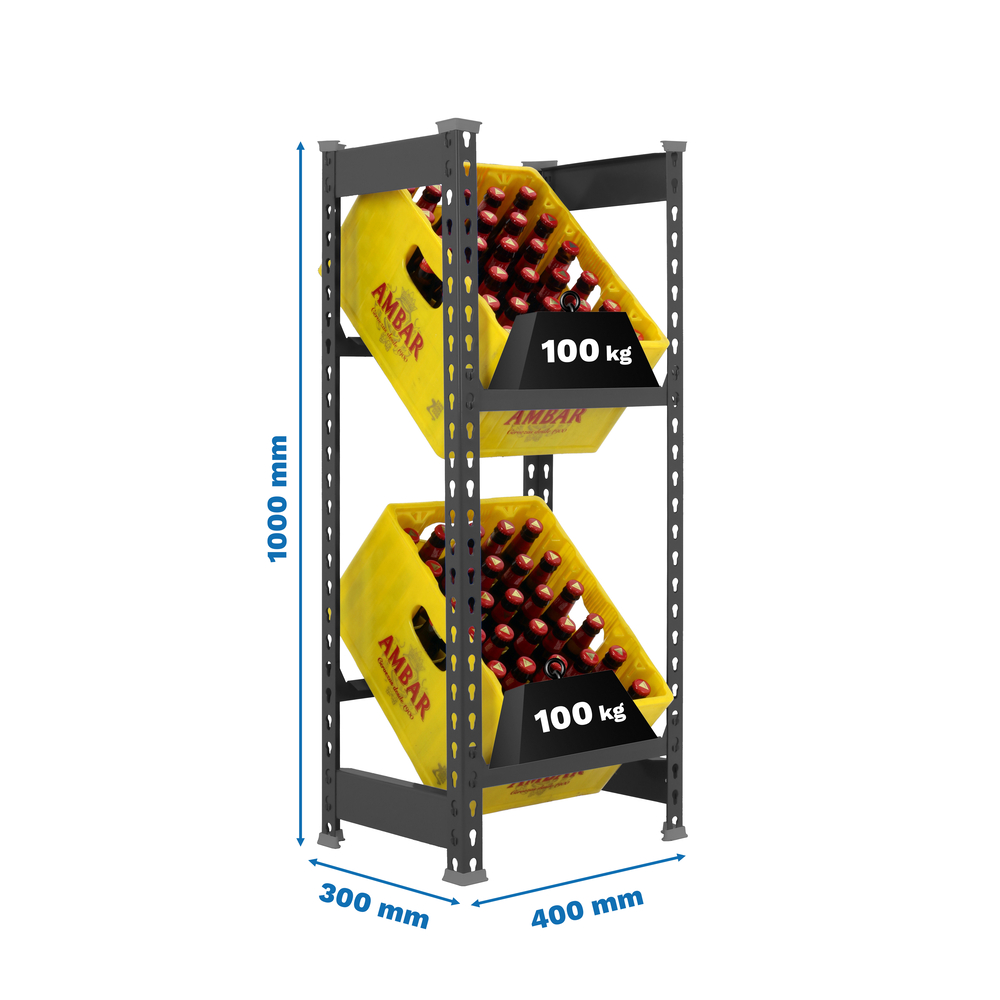 Rayonnage léger tri de bouteille sans vis 1000x400x300 - 2 niveaux Anthracite - SIMON RACK - 8425437129599
