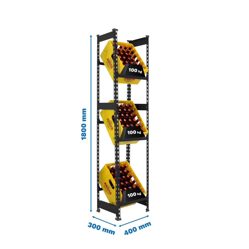 Rayonnage léger tri de bouteille sans vis 1800x400x300 - 3 niveaux Anthracite - SIMON RACK - 8425437129629