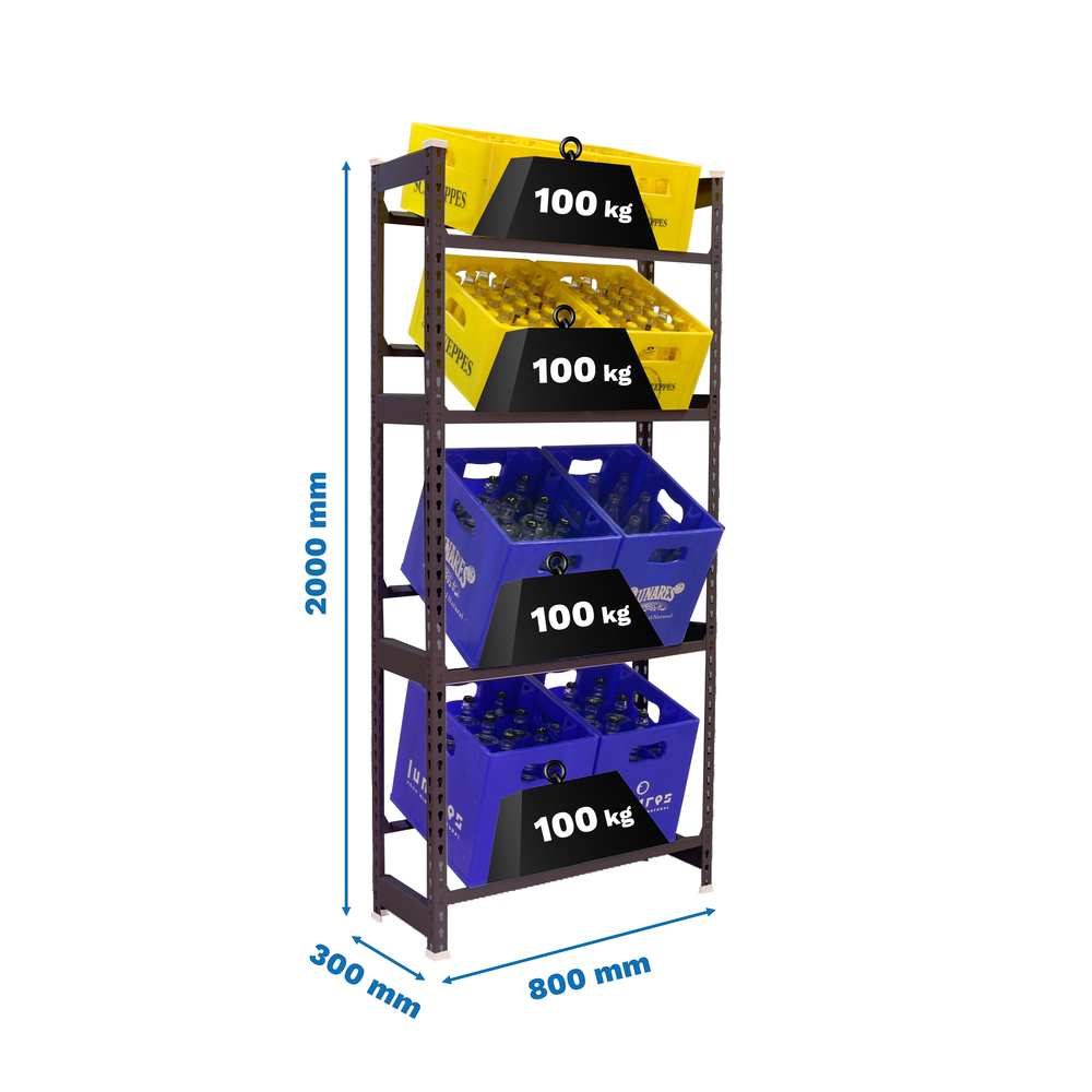 Rayonnage léger tri de bouteille sans vis 2000x800x300 - 4 niveaux Anthracite - SIMON RACK - 8425437129698