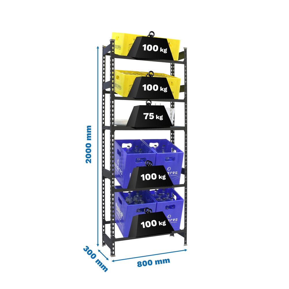 Rayonnage léger tri de bouteille sans vis 2000x800x300 - 5 niveaux Anthracite - SIMON RACK - 8425437129711