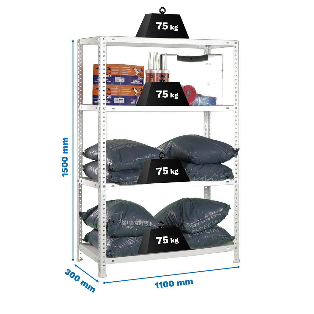 Rayonnage métallique léger à vis 1500x1100x300 - 4 niveaux Galvanisé - SIMON RACK - 8425437129834