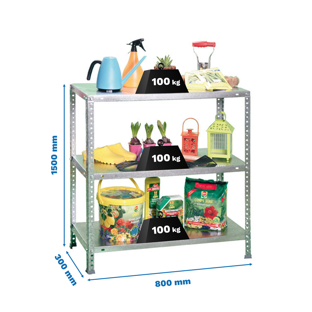 Rayonnage métallique léger à vis 1500x800x300 - 4 niveaux Galvanisé - SIMON RACK - 8425437130014