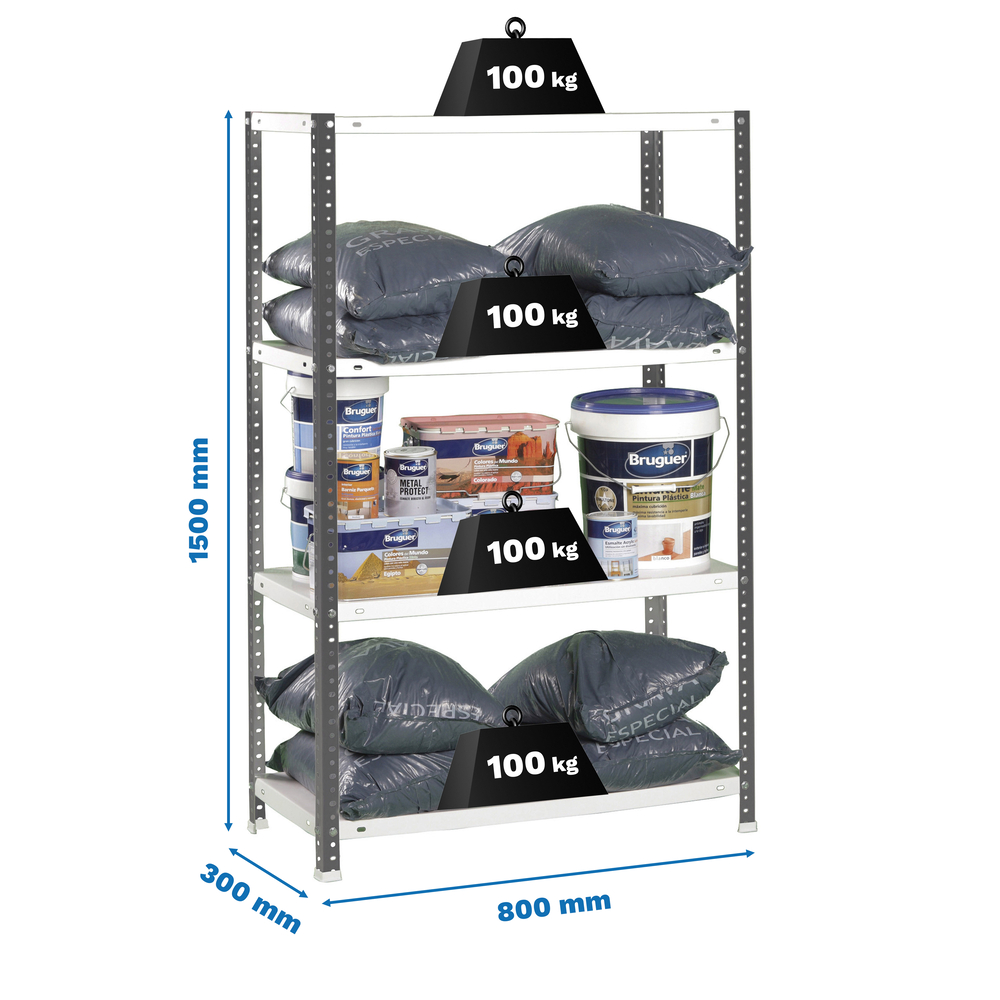 Rayonnage métallique léger à vis 1500x800x300 - 4 niveaux Anthracite/Blanc - SIMON RACK - 8425437130359