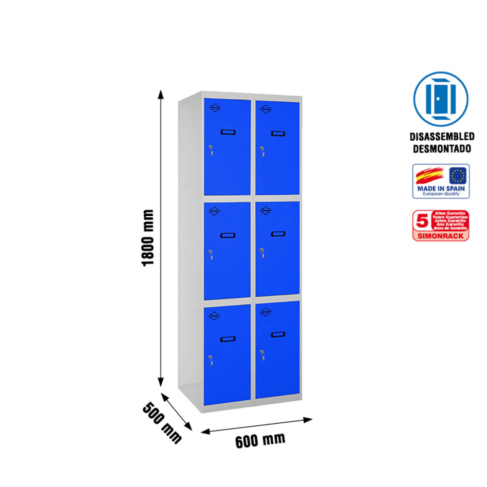 Vestiaire métallique 1800x600x500 - Gris/Bleu - SIMON RACK - 8425437130953
