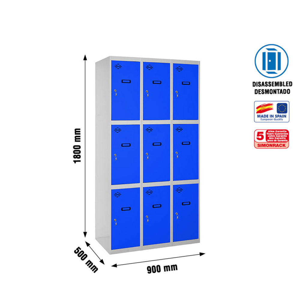 Vestiaire métallique 1800x900x500 - Gris/Bleu - SIMON RACK - 8425437130960
