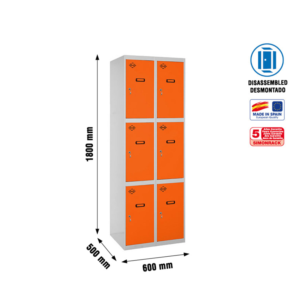 Vestiaire métallique 1800x600x500 - Gris/Orange - SIMON RACK - 8425437134104