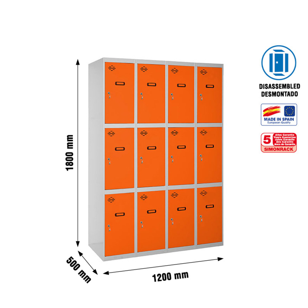 Vestiaire métallique 1800x1200x500 - Gris/Orange - SIMON RACK - 8425437134128