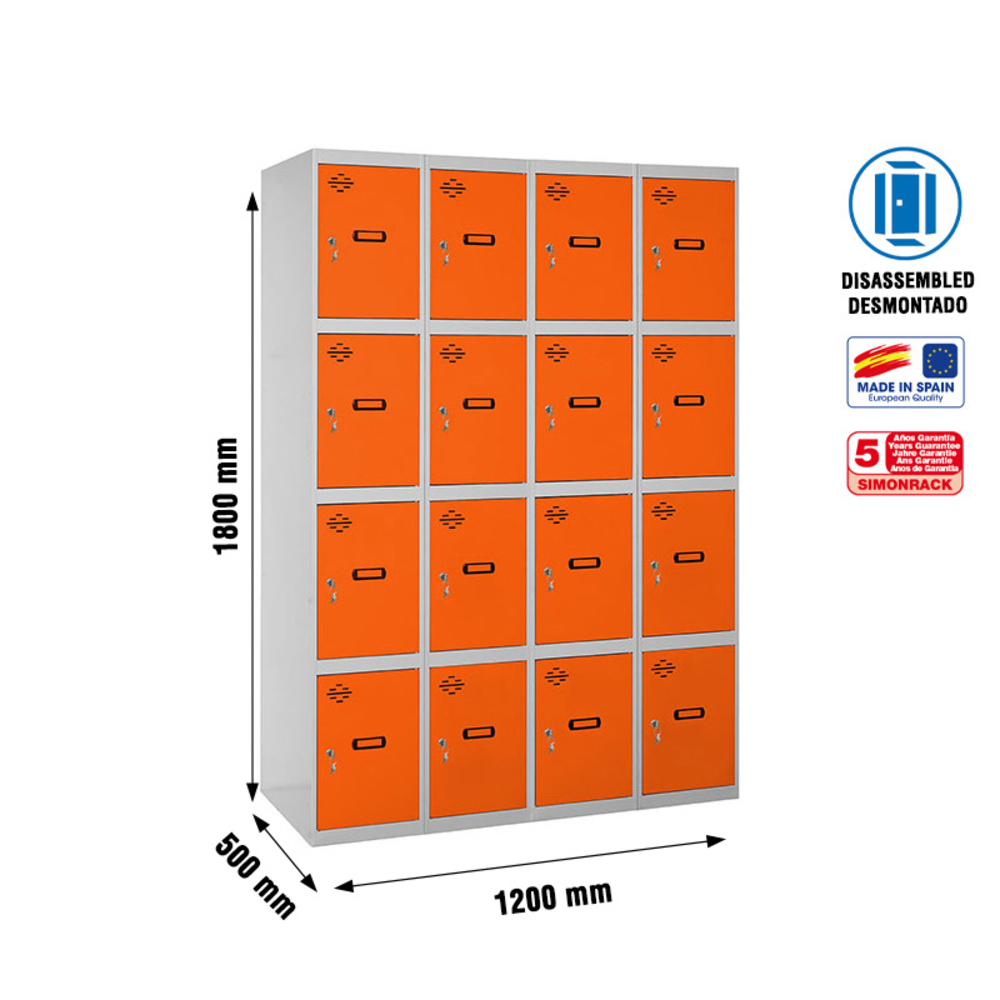 Vestiaire métallique 1800x1200x500 - Gris/Orange - SIMON RACK - 8425437134159