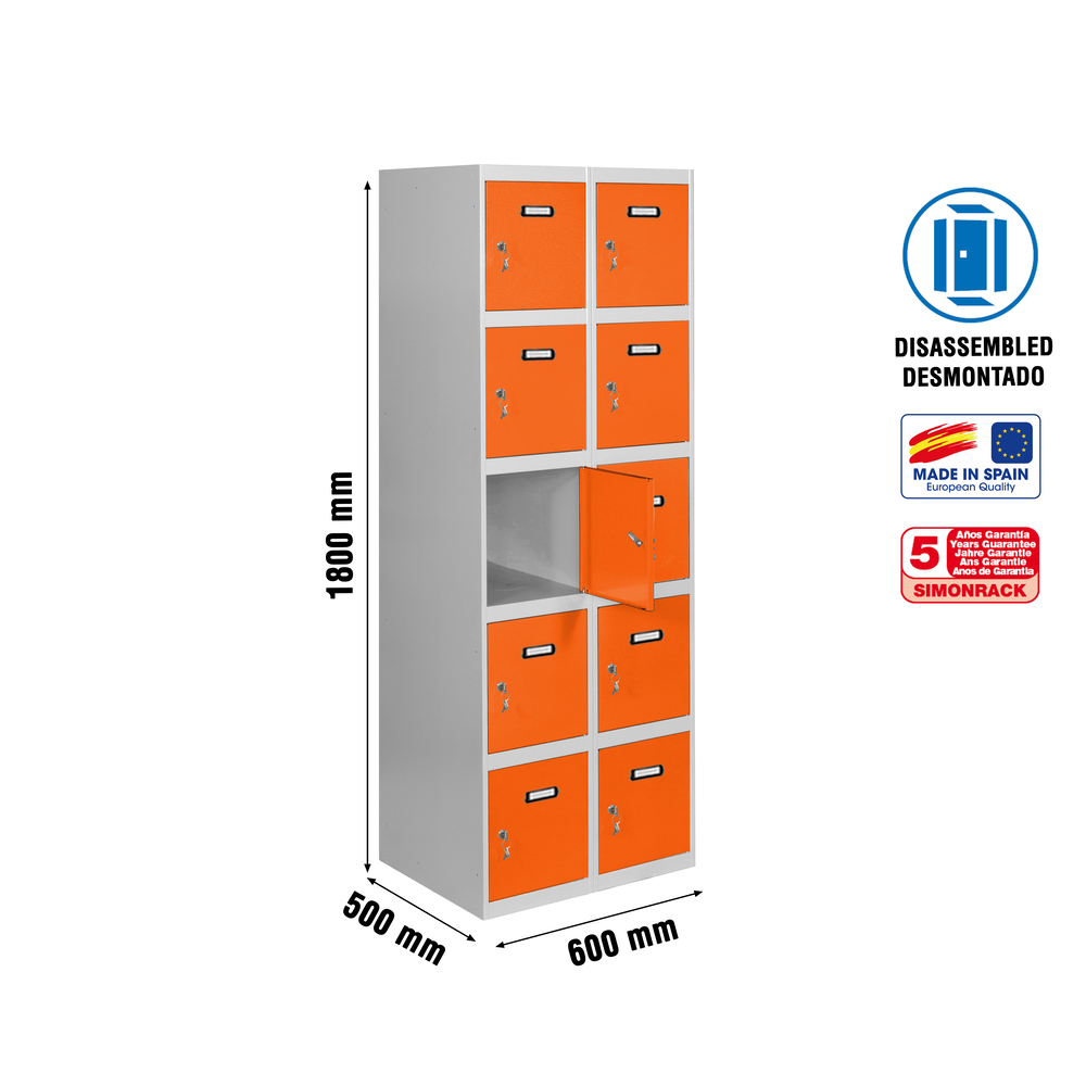 Vestiaire métallique 1800x600x500 - Gris/Orange - SIMON RACK - 8425437134166