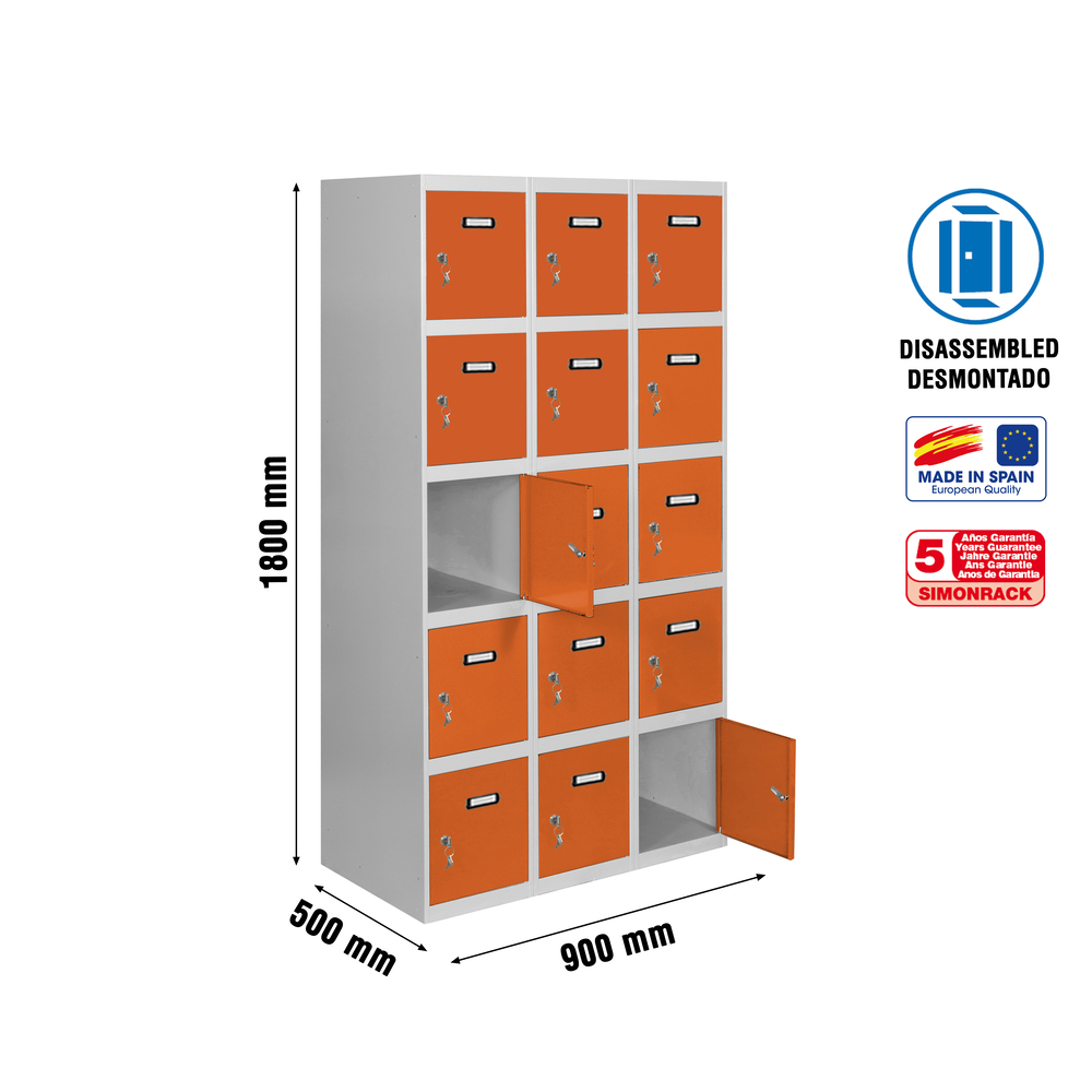 Vestiaire métallique 1800x900x500 - Gris/Orange - SIMON RACK - 8425437134173