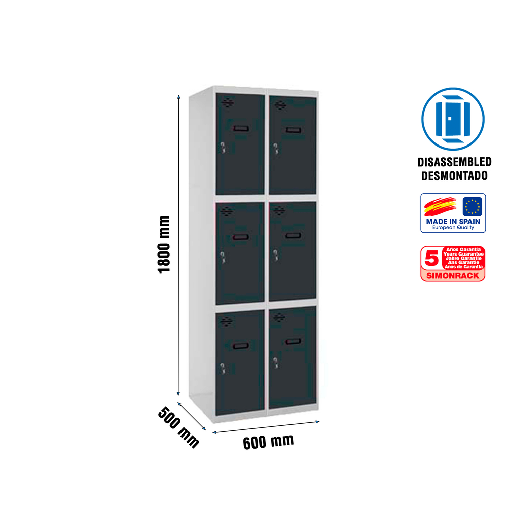 Vestiaire métallique 1800x600x500 - Gris/Anthracite - SIMON RACK - 8425437134852