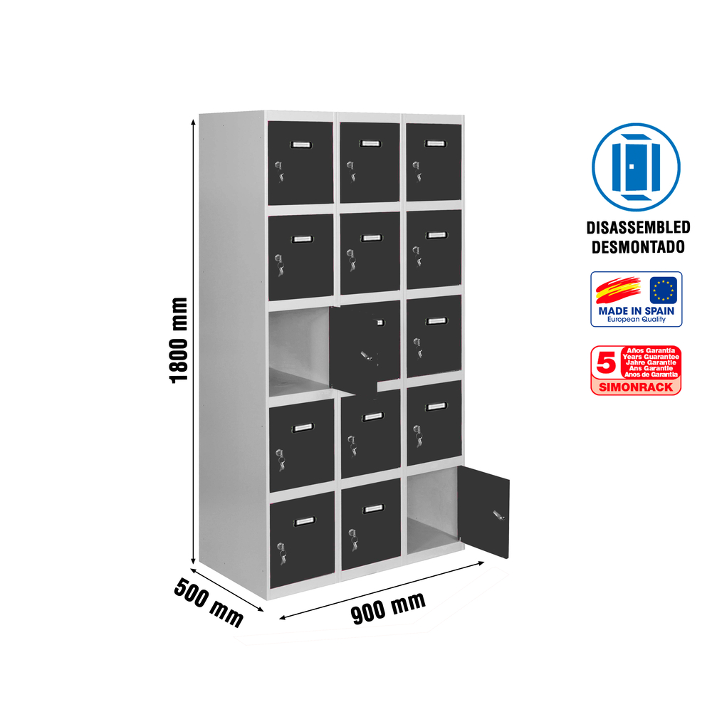 Vestiaire métallique 1800x900x500 - Gris/Anthracite - SIMON RACK - 8425437134920