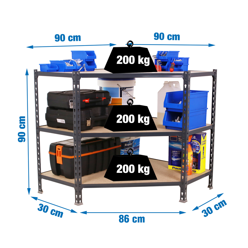 Étagère en kit charge légère sans vis 900x900x300 - 3 niveaux Anthracite/Bois - SIMON RACK - 8425437135101