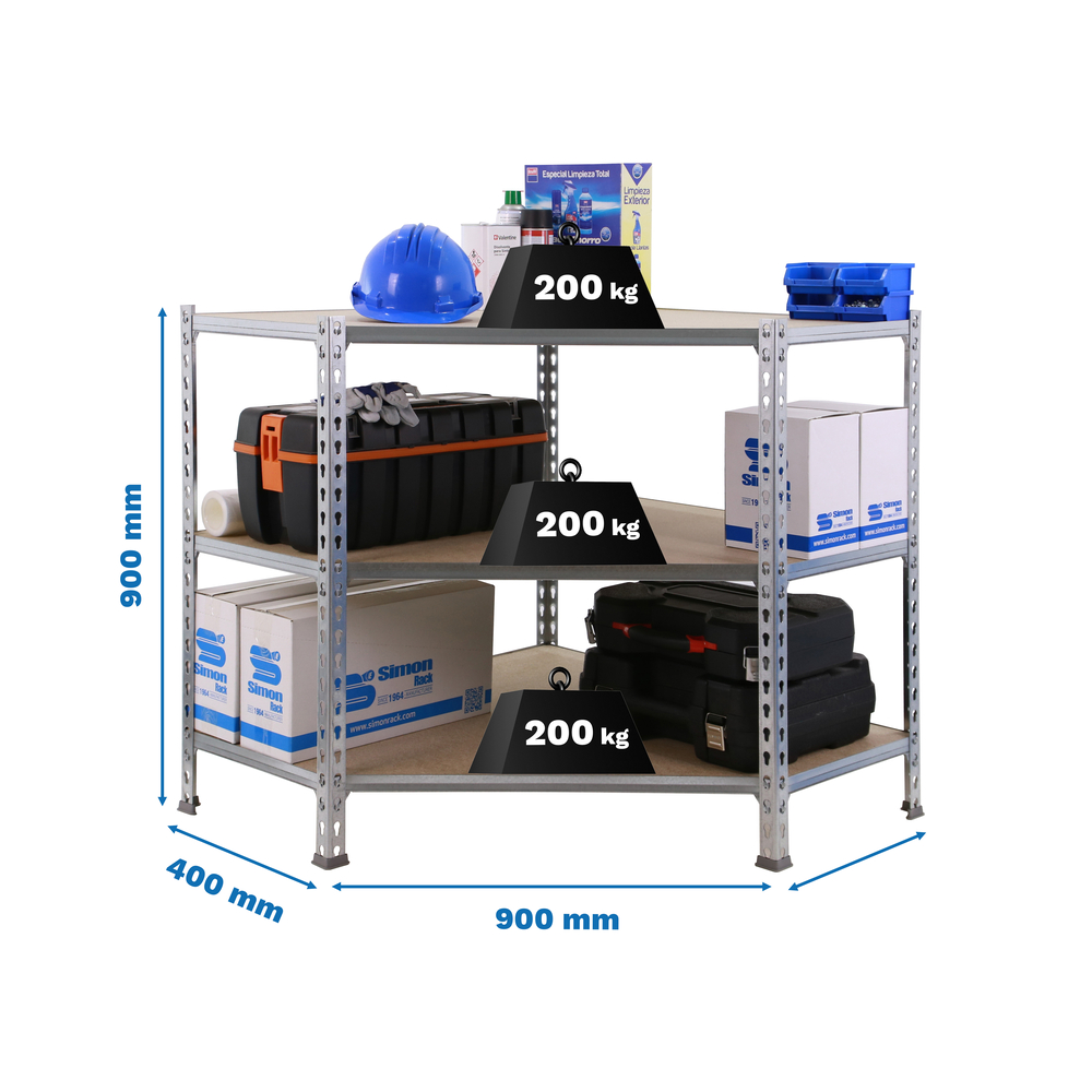 Étagère en kit charge légère sans vis 900x900x400 - 3 niveaux Bois - SIMON RACK - 8425437135149