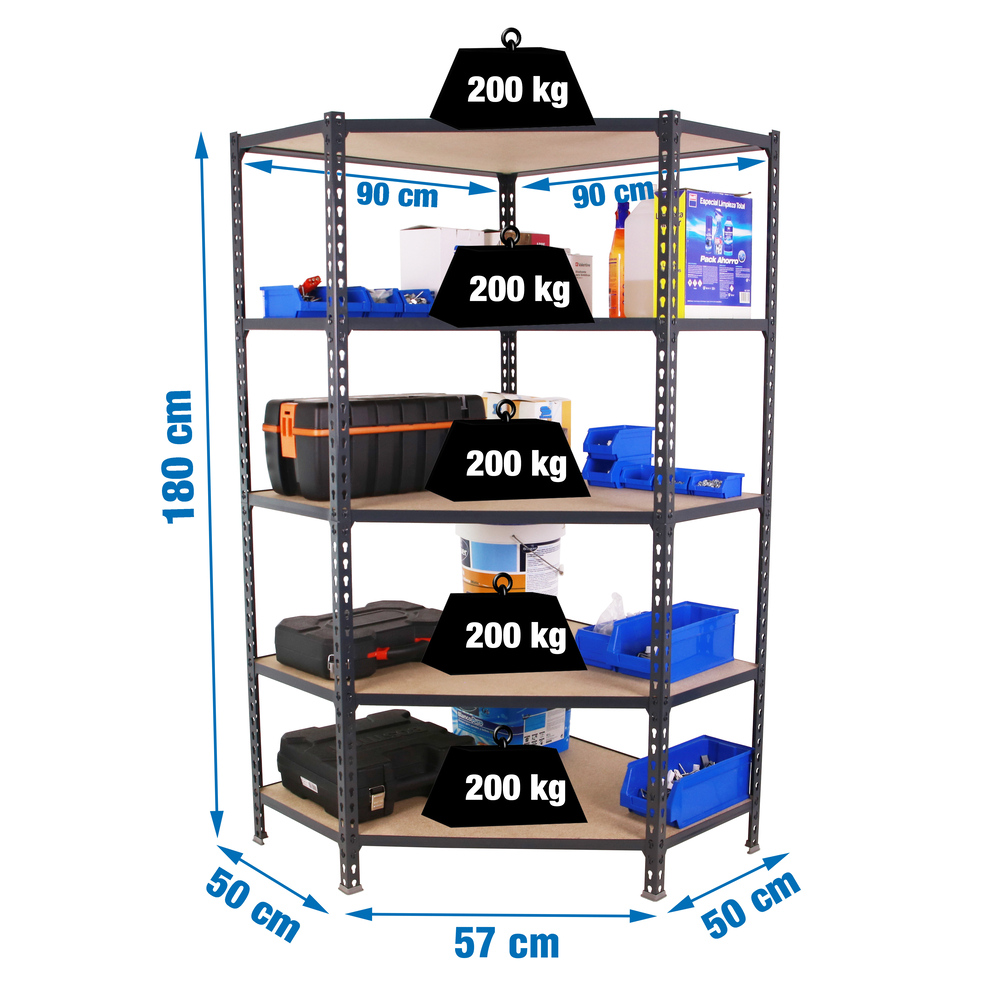 Étagère en kit charge légère sans vis 1800x900x500 - 5 niveaux Anthracite/Bois - SIMON RACK - 8425437135255