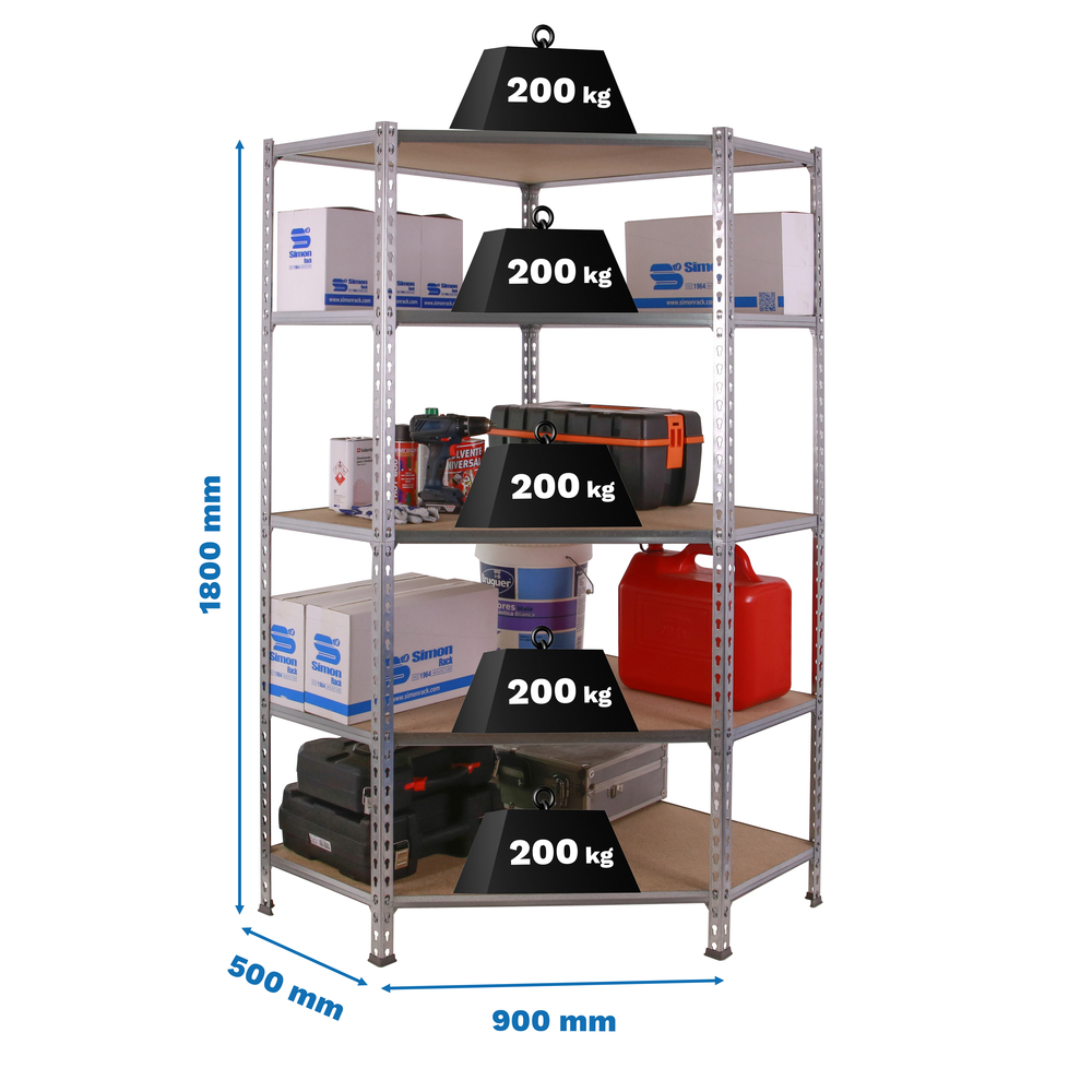 Étagère en kit charge légère sans vis 1800x900x500 - 5 niveaux Bois - SIMON RACK - 8425437135262