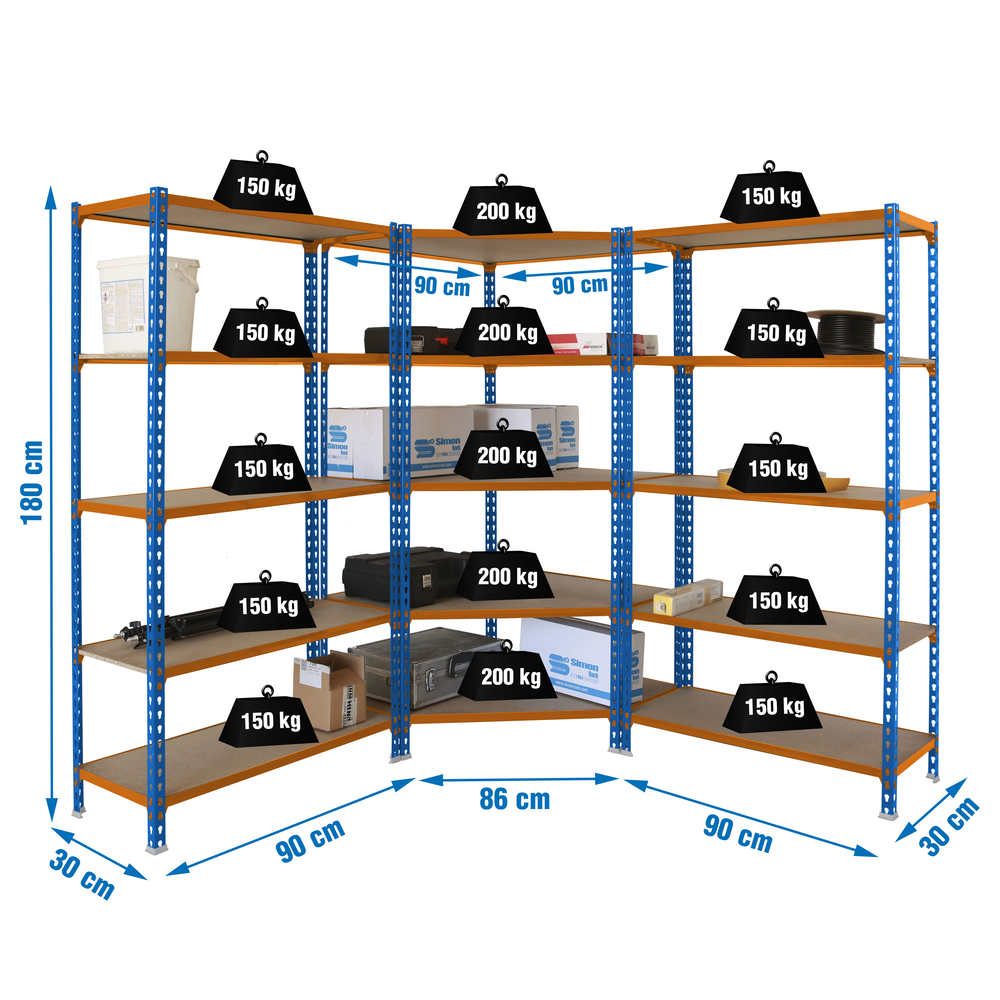 Rayonnage métallique léger sans vis 1800x1800x300 - 5 niveaux Bois - SIMON RACK - 8425437135361