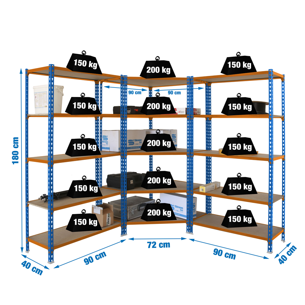 Rayonnage métallique léger sans vis 1800x1800x400 - 5 niveaux Bois - SIMON RACK - 8425437135392
