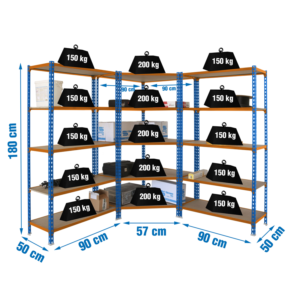 Rayonnage métallique léger sans vis 1800x1800x500 - 5 niveaux Bois - SIMON RACK - 8425437135422