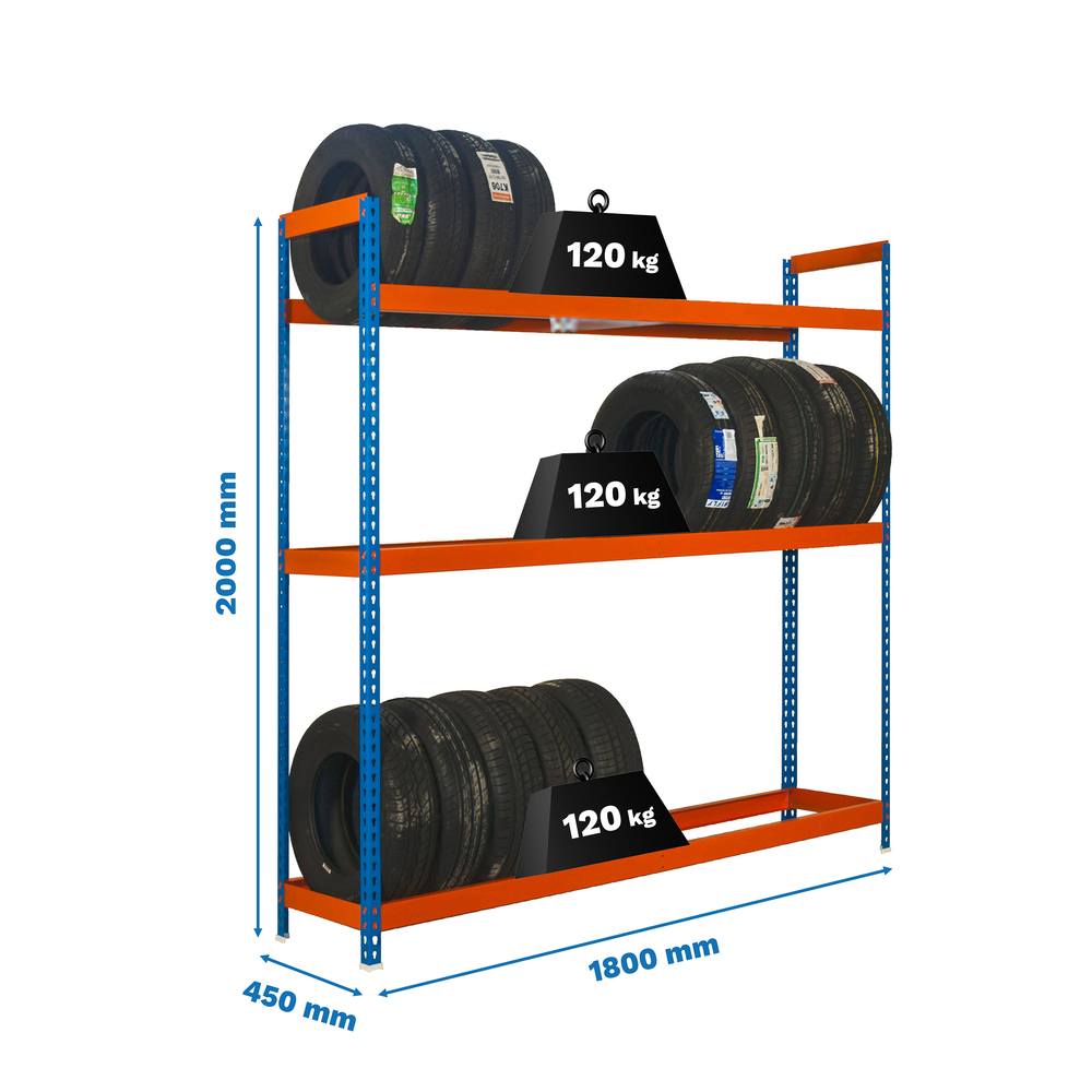 Rayonnage pour garage auto - 2000x1800x450 - 3 niveaux Bleu/Orange - SIMON RACK - 8425437135491
