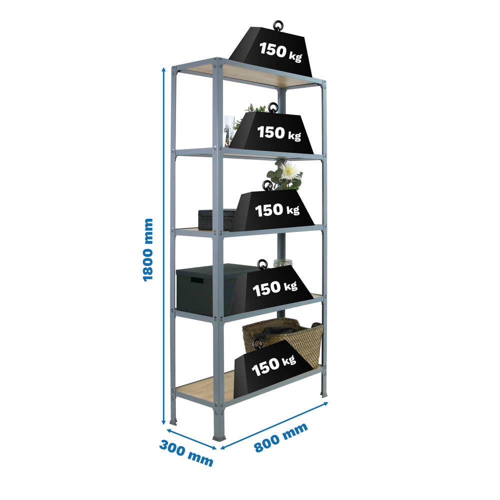 Rayonnage intérieur 1800x800x300 - 5 niveaux Gris - SIMON RACK - 8425437137013