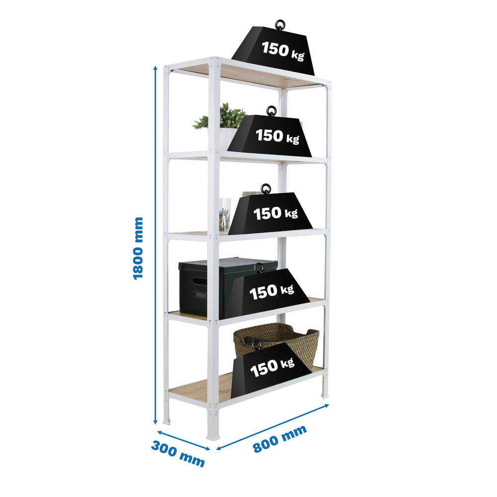 Rayonnage intérieur 1800x800x300 - 5 niveaux Blanc - SIMON RACK - 8425437137044