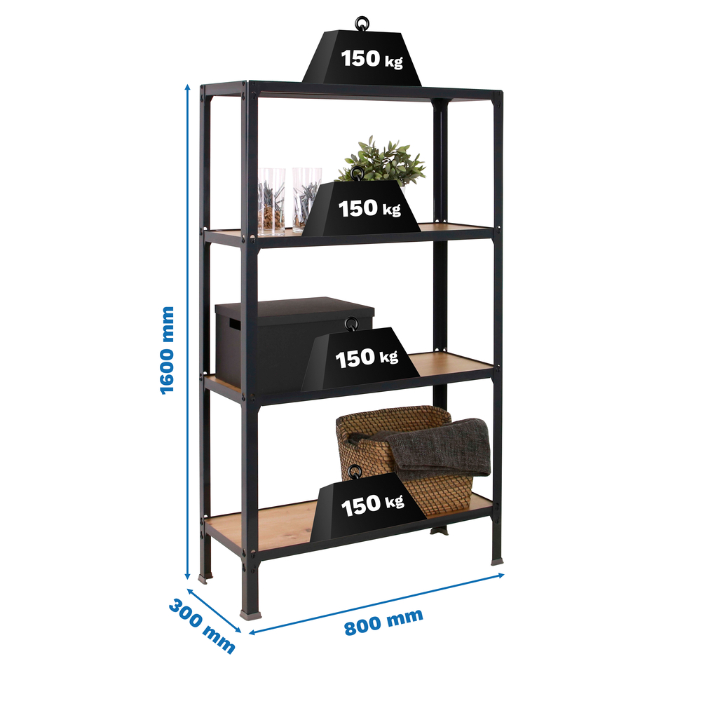 Rayonnage intérieur 1600x800x300 - 4 niveaux Anthracite - SIMON RACK - 8425437137068