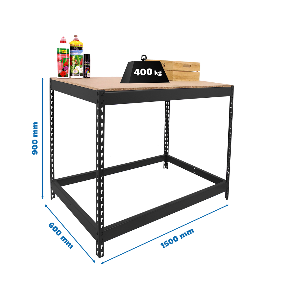 Kit établi Basic - 900x1500x600 - 1 niveau Anthracite/Bois - SIMON RACK - 8425437137518