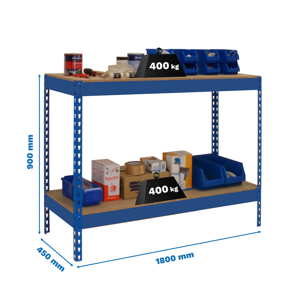Kit établi Basic - 900x1800x450 - 2 niveaux Anthracite/Bois - SIMON RACK - 8425437137648
