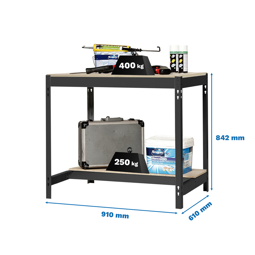 Kit établi Bricolage - 842x910x610 - 2 niveaux Anthracite/Bois - SIMON RACK - 8425437137945