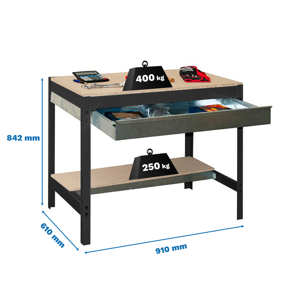 Kit établi Bricolage - 842x910x610 - 2 niveaux Anthracite/Bois - SIMON RACK - 8425437138027