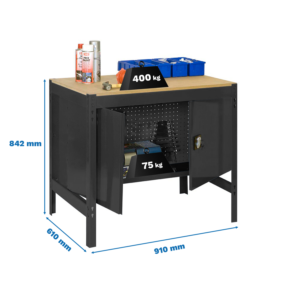 Kit établi Bricolage - 842x910x610 - 1 niveau Anthracite/Bois - SIMON RACK - 8425437138058