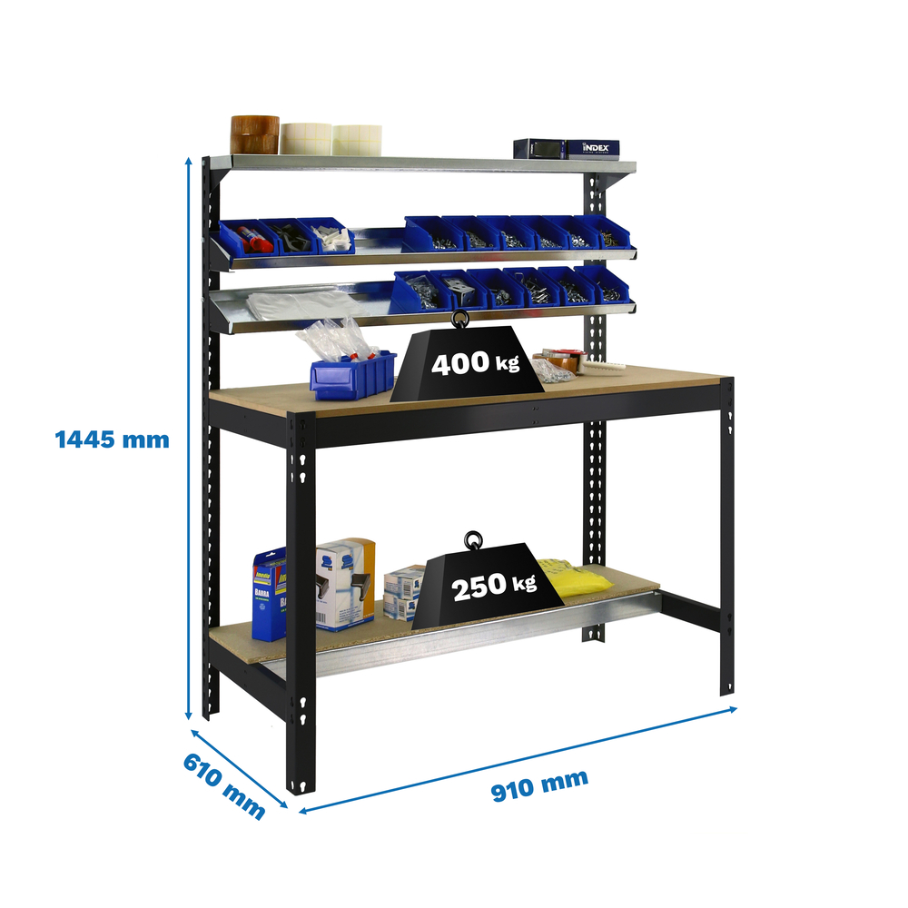 Kit établi Bricolage - 1445x910x610 - 5 niveaux Anthracite/Bois - SIMON RACK - 8425437138072