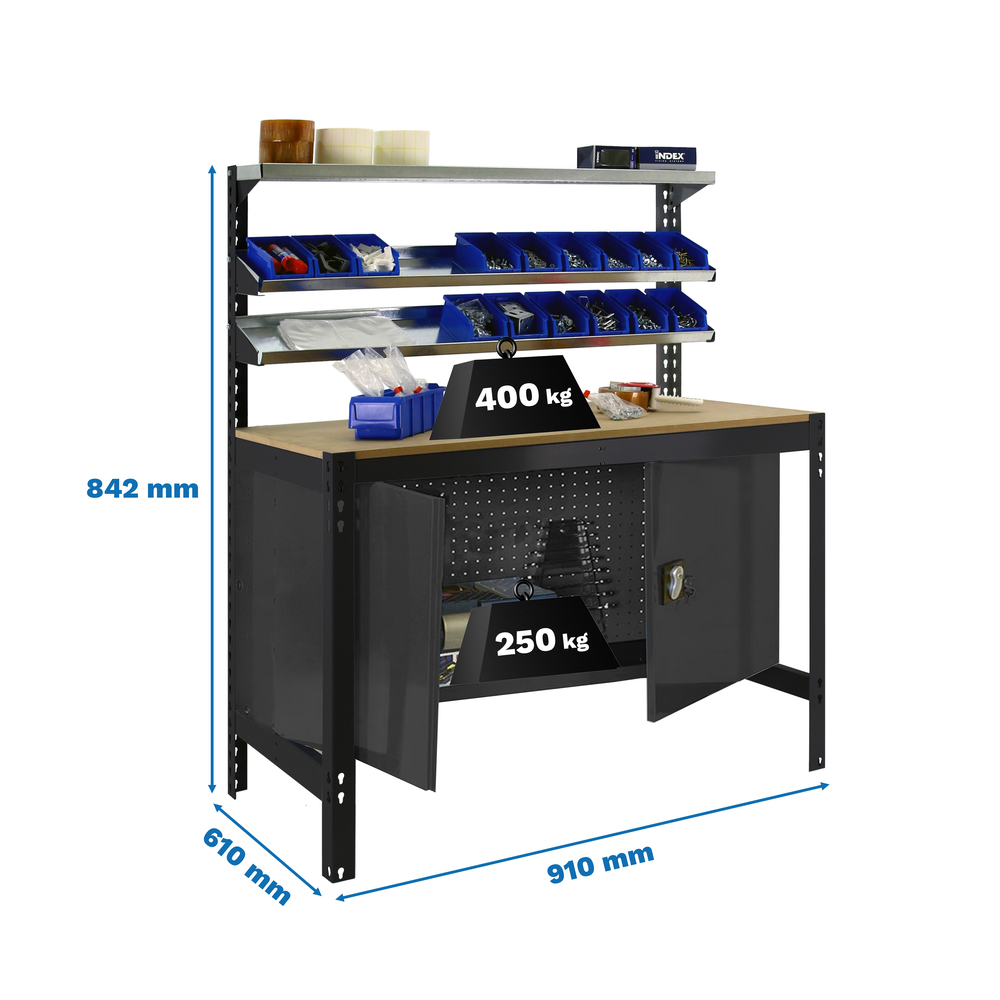 Kit établi Bricolage - 842x910x610 - 1 niveau Anthracite/Bois - SIMON RACK - 8425437138133