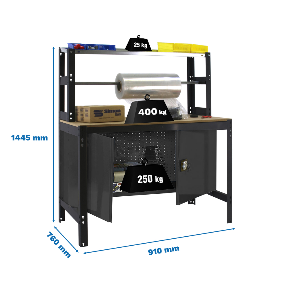 Kit établi Bricolage - 1445x910x760 - 1 niveau Anthracite/Bois - SIMON RACK - 8425437138379