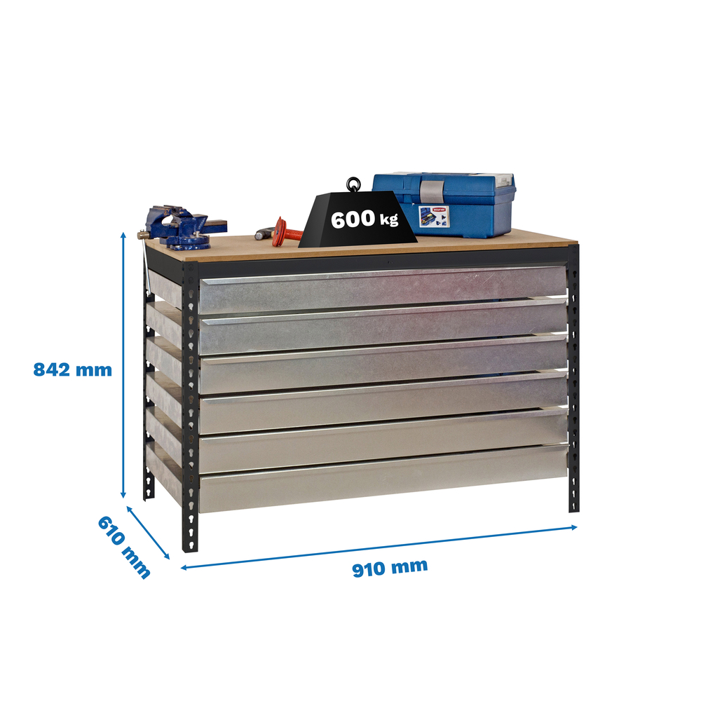 Kit établi Bricolage - 842x910x610 - 1 niveau Anthracite/Bois - SIMON RACK - 8425437138393