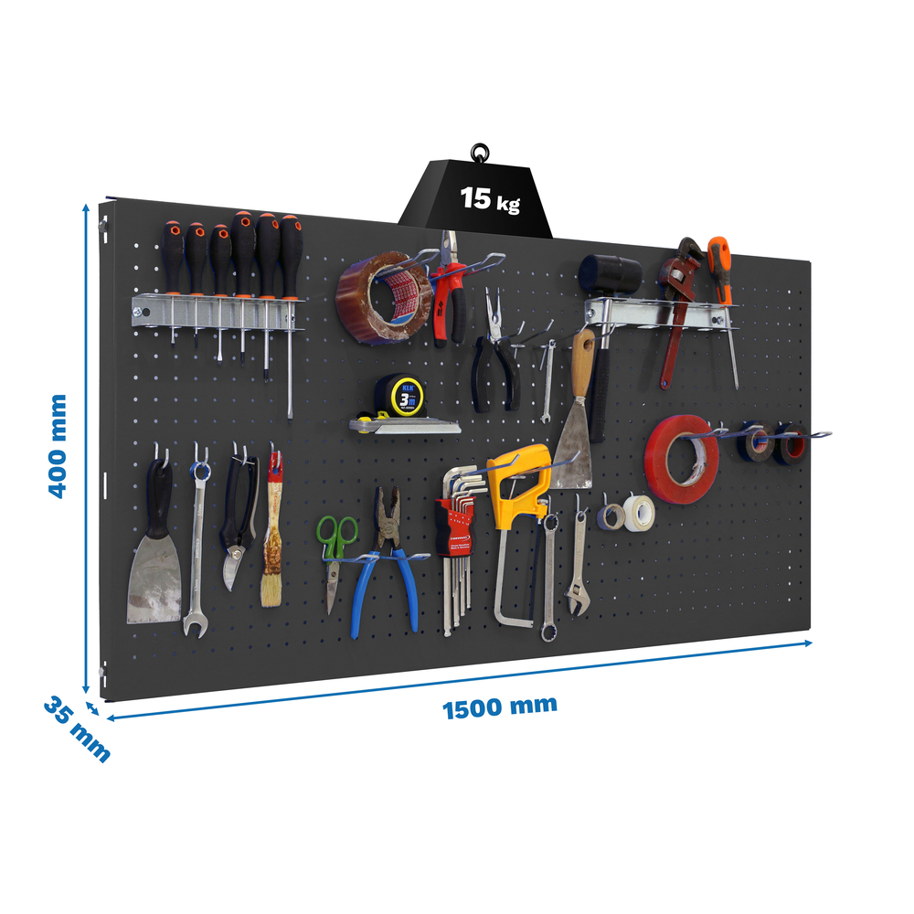 Panneau perforé pour rangement  - 400x1500x35 -  Anthracite - SIMON RACK - 8425437138959