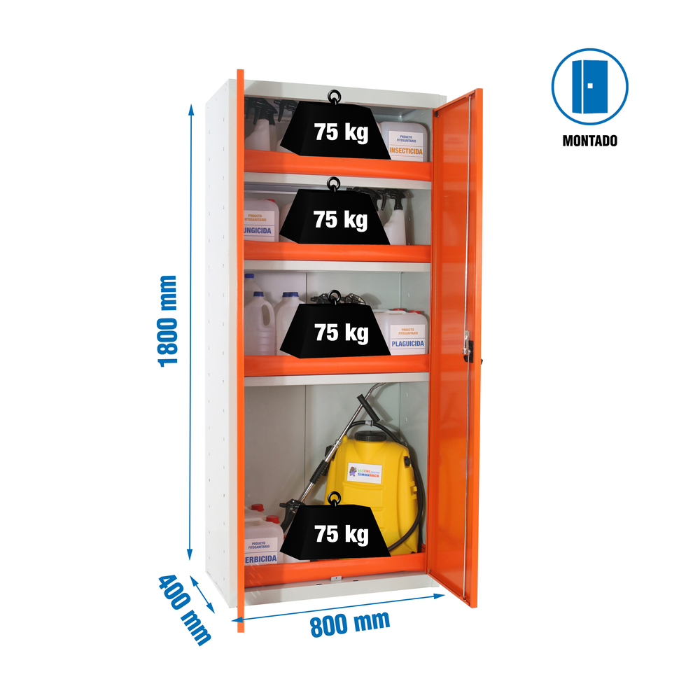 Vestiaire métallique monté 1800x800x400 - 4 niveaux Gris/Orange - SIMON RACK - 8425437143021