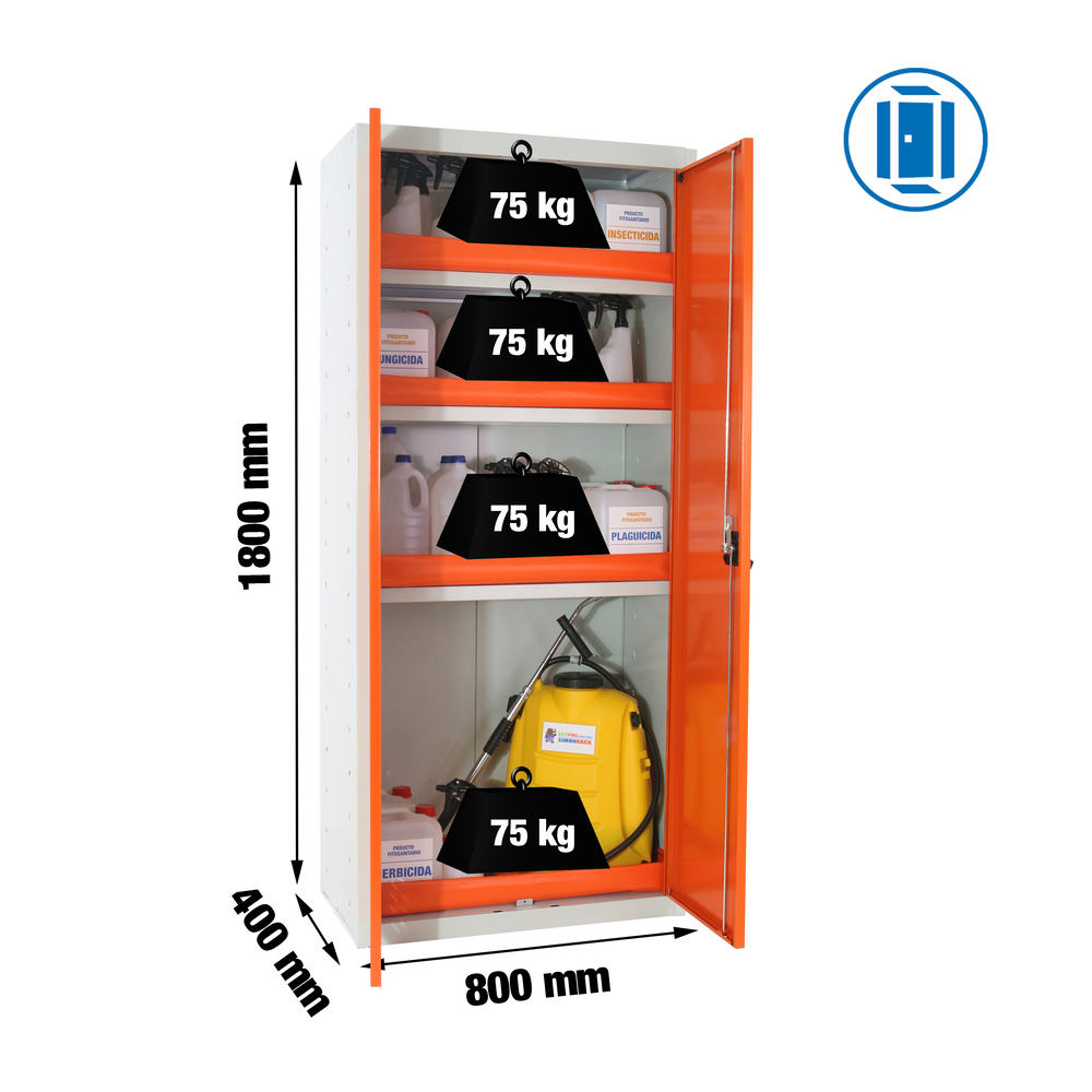 Vestiaire métallique 1800x800x400 - 4 niveaux Gris/Orange - SIMON RACK - 8425437143243