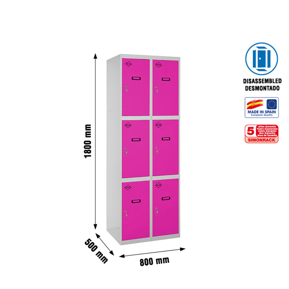 Vestiaire métallique 1800x800x500 - Gris/Rose - SIMON RACK - 8425437148392