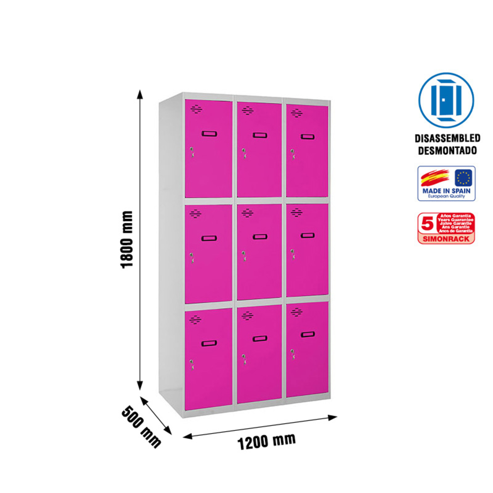 Vestiaire métallique 1800x1200x500 - Gris/Rose - SIMON RACK - 8425437148408