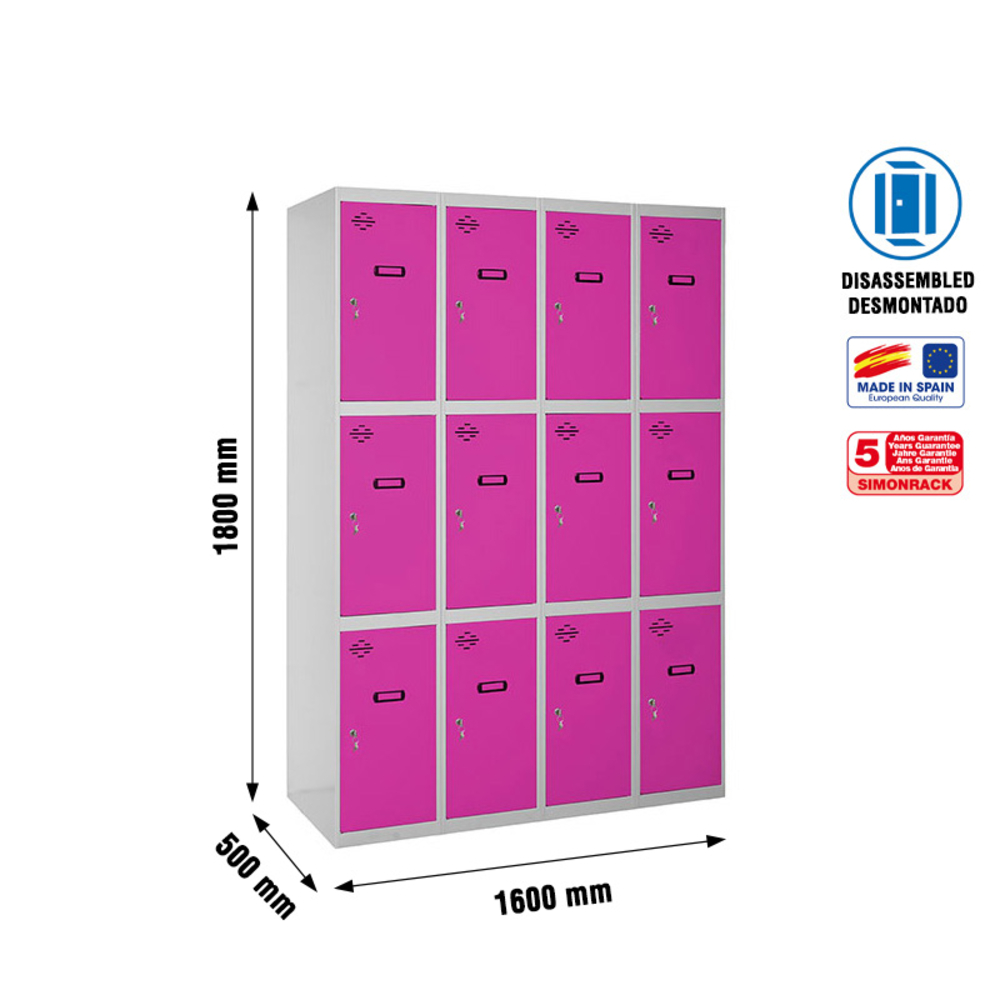 Vestiaire métallique 1800x1600x500 - Gris/Rose - SIMON RACK - 8425437148415