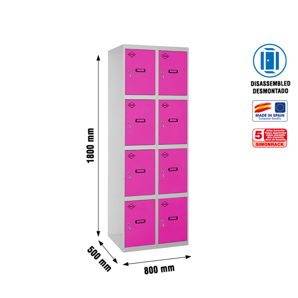 Vestiaire métallique 1800x800x500 - Gris/Rose - SIMON RACK - 8425437148422