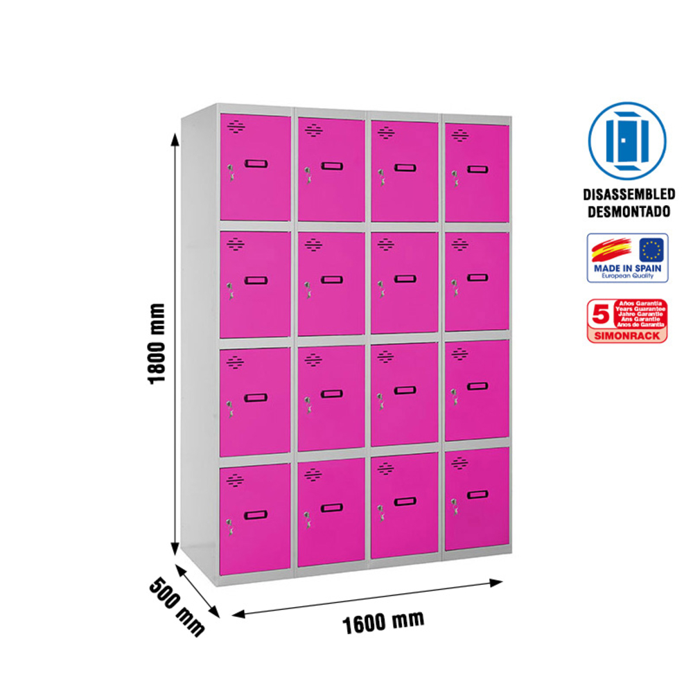 Vestiaire métallique 1800x1600x500 - Gris/Rose - SIMON RACK - 8425437148446